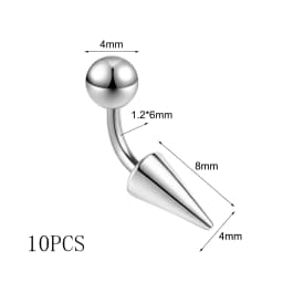 ZS 10Pcs/lot 16G Spike Curved Barbell Eyebrow Ring Internally Threaded Eyebrow Piercing Cone Helix Earring 6/8/10mm Lip Piercing