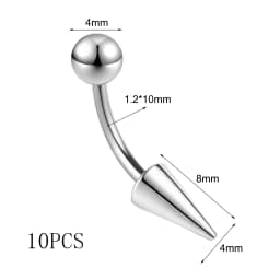 ZS 10Pcs/lot 16G Spike Curved Barbell Eyebrow Ring Internally Threaded Eyebrow Piercing Cone Helix Earring 6/8/10mm Lip Piercing