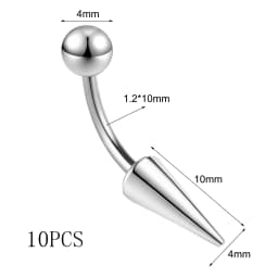 ZS 10Pcs/lot 16G Spike Curved Barbell Eyebrow Ring Internally Threaded Eyebrow Piercing Cone Helix Earring 6/8/10mm Lip Piercing