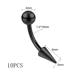 ZS 10Pcs/lot 16G Spike Curved Barbell Eyebrow Ring Internally Threaded Eyebrow Piercing Cone Helix Earring 6/8/10mm Lip Piercing