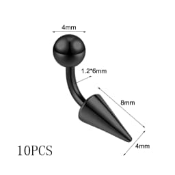 ZS 10Pcs/lot 16G Spike Curved Barbell Eyebrow Ring Internally Threaded Eyebrow Piercing Cone Helix Earring 6/8/10mm Lip Piercing