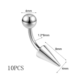 ZS 10Pcs/lot 16G Spike Curved Barbell Eyebrow Ring Internally Threaded Eyebrow Piercing Cone Helix Earring 6/8/10mm Lip Piercing