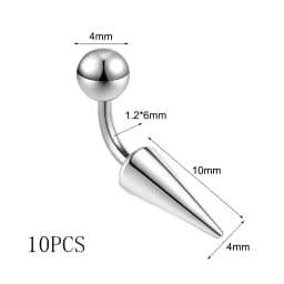 ZS 10Pcs/lot 16G Spike Curved Barbell Eyebrow Ring Internally Threaded Eyebrow Piercing Cone Helix Earring 6/8/10mm Lip Piercing