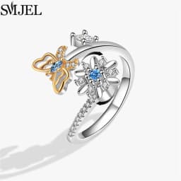 SMJEL Fashion Cherry Blossom Anxiety Ring Fidget Spinner Rings for Women Cute Cat Bee Bunny Butterfly Rotating Ring Wedding Gift