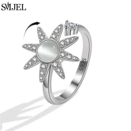 SMJEL Fashion Cherry Blossom Anxiety Ring Fidget Spinner Rings for Women Cute Cat Bee Bunny Butterfly Rotating Ring Wedding Gift