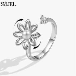 SMJEL Fashion Cherry Blossom Anxiety Ring Fidget Spinner Rings for Women Cute Cat Bee Bunny Butterfly Rotating Ring Wedding Gift