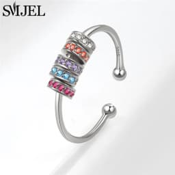 SMJEL Fashion Cherry Blossom Anxiety Ring Fidget Spinner Rings for Women Cute Cat Bee Bunny Butterfly Rotating Ring Wedding Gift