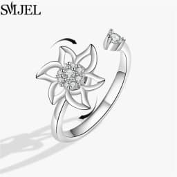 SMJEL Fashion Cherry Blossom Anxiety Ring Fidget Spinner Rings for Women Cute Cat Bee Bunny Butterfly Rotating Ring Wedding Gift