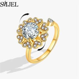 SMJEL Fashion Cherry Blossom Anxiety Ring Fidget Spinner Rings for Women Cute Cat Bee Bunny Butterfly Rotating Ring Wedding Gift