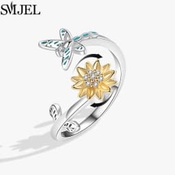 SMJEL Fashion Cherry Blossom Anxiety Ring Fidget Spinner Rings for Women Cute Cat Bee Bunny Butterfly Rotating Ring Wedding Gift