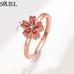 SMJEL Fashion Cherry Blossom Anxiety Ring Fidget Spinner Rings for Women Cute Cat Bee Bunny Butterfly Rotating Ring Wedding Gift