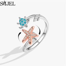 SMJEL Fashion Cherry Blossom Anxiety Ring Fidget Spinner Rings for Women Cute Cat Bee Bunny Butterfly Rotating Ring Wedding Gift