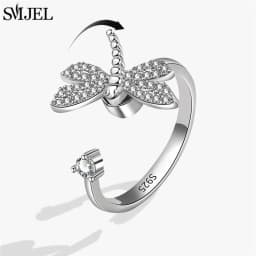 SMJEL Fashion Cherry Blossom Anxiety Ring Fidget Spinner Rings for Women Cute Cat Bee Bunny Butterfly Rotating Ring Wedding Gift