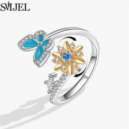 SMJEL Fashion Cherry Blossom Anxiety Ring Fidget Spinner Rings for Women Cute Cat Bee Bunny Butterfly Rotating Ring Wedding Gift