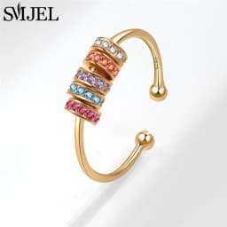 SMJEL Fashion Cherry Blossom Anxiety Ring Fidget Spinner Rings for Women Cute Cat Bee Bunny Butterfly Rotating Ring Wedding Gift