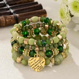4Pcs Boho Crystal Beads Chain Bracelet Set For Women Vintage Heart Charm Elastic Bangle Female Fashion Party Jewelry