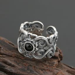 Retro Mongolian Flower Pattern Ring For Men Women Silver Color Gothic Adjustable Ring Handmade Unisex Jewelry Accessories Gift