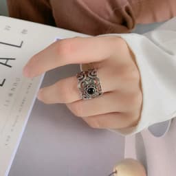 Retro Mongolian Flower Pattern Ring For Men Women Silver Color Gothic Adjustable Ring Handmade Unisex Jewelry Accessories Gift