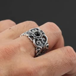 Retro Mongolian Flower Pattern Ring For Men Women Silver Color Gothic Adjustable Ring Handmade Unisex Jewelry Accessories Gift