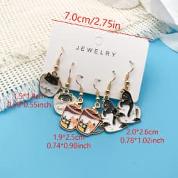 3pairs/set Fashion Exquisite Cute Teacup Cat Earrings Little Cat In A Coffee Cup Accessories For Women Gift For Cat Lover