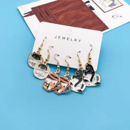 3pairs/set Fashion Exquisite Cute Teacup Cat Earrings Little Cat In A Coffee Cup Accessories For Women Gift For Cat Lover