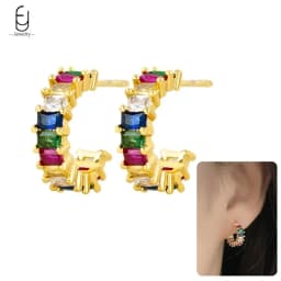 925 Sterling Silver Ear Needle Fashion Hoop Earrings Colorful Crystal Pendants Gold Earring Premium Luxury Women's Jewelry Gift