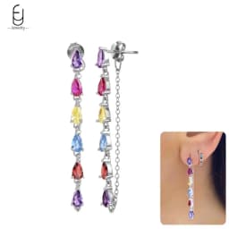 925 Sterling Silver Ear Needle Fashion Hoop Earrings Colorful Crystal Pendants Gold Earring Premium Luxury Women's Jewelry Gift