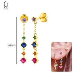 925 Sterling Silver Ear Needle Fashion Hoop Earrings Colorful Crystal Pendants Gold Earring Premium Luxury Women's Jewelry Gift