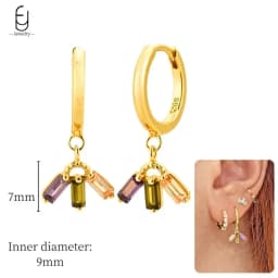 925 Sterling Silver Ear Needle Fashion Hoop Earrings Colorful Crystal Pendants Gold Earring Premium Luxury Women's Jewelry Gift