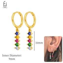 925 Sterling Silver Ear Needle Fashion Hoop Earrings Colorful Crystal Pendants Gold Earring Premium Luxury Women's Jewelry Gift