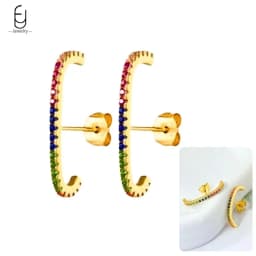 925 Sterling Silver Ear Needle Fashion Hoop Earrings Colorful Crystal Pendants Gold Earring Premium Luxury Women's Jewelry Gift