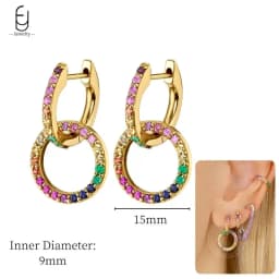 925 Sterling Silver Ear Needle Fashion Hoop Earrings Colorful Crystal Pendants Gold Earring Premium Luxury Women's Jewelry Gift