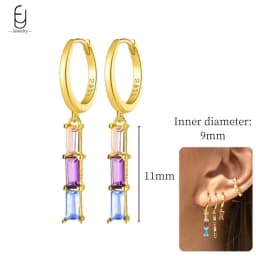 925 Sterling Silver Ear Needle Fashion Hoop Earrings Colorful Crystal Pendants Gold Earring Premium Luxury Women's Jewelry Gift