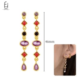 925 Sterling Silver Ear Needle Fashion Hoop Earrings Colorful Crystal Pendants Gold Earring Premium Luxury Women's Jewelry Gift