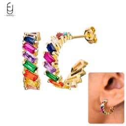 925 Sterling Silver Ear Needle Fashion Hoop Earrings Colorful Crystal Pendants Gold Earring Premium Luxury Women's Jewelry Gift