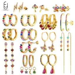 925 Sterling Silver Ear Needle Fashion Hoop Earrings Colorful Crystal Pendants Gold Earring Premium Luxury Women's Jewelry Gift