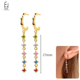 925 Sterling Silver Ear Needle Fashion Hoop Earrings Colorful Crystal Pendants Gold Earring Premium Luxury Women's Jewelry Gift