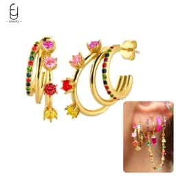 925 Sterling Silver Ear Needle Fashion Hoop Earrings Colorful Crystal Pendants Gold Earring Premium Luxury Women's Jewelry Gift
