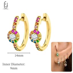 925 Sterling Silver Ear Needle Fashion Hoop Earrings Colorful Crystal Pendants Gold Earring Premium Luxury Women's Jewelry Gift
