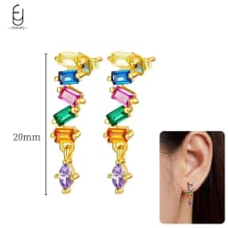 925 Sterling Silver Ear Needle Fashion Hoop Earrings Colorful Crystal Pendants Gold Earring Premium Luxury Women's Jewelry Gift