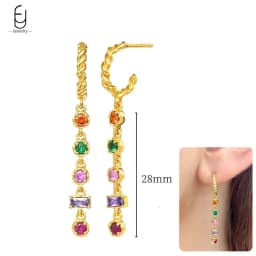 925 Sterling Silver Ear Needle Fashion Hoop Earrings Colorful Crystal Pendants Gold Earring Premium Luxury Women's Jewelry Gift