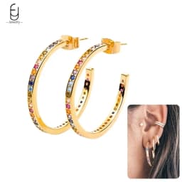 925 Sterling Silver Ear Needle Fashion Hoop Earrings Colorful Crystal Pendants Gold Earring Premium Luxury Women's Jewelry Gift