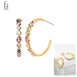 925 Sterling Silver Ear Needle Fashion Hoop Earrings Colorful Crystal Pendants Gold Earring Premium Luxury Women's Jewelry Gift