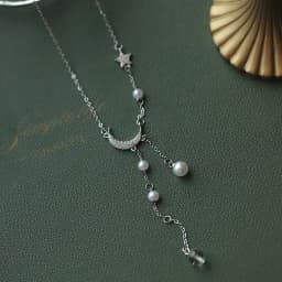 New 925 Sterling Silver Star Moon Necklace Pearl Tassel Collarbone Chain Sparkling Zircon Pendant Wedding Jewelry Accessories