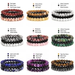 Kirykle Natural Stone Bracelet Sets 3Pcs/set Obsidian Hematite Tiger Eye Beads Bracelets Men for Health Protection Soul Jewelry