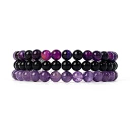 Kirykle Natural Stone Bracelet Sets 3Pcs/set Obsidian Hematite Tiger Eye Beads Bracelets Men for Health Protection Soul Jewelry