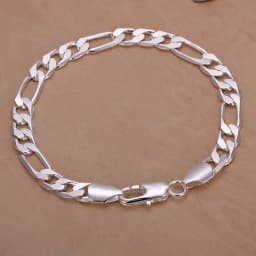 Fine 925 Sterling silver bracelets 6-8mm Women Men chain wedding fashion top quality Silver Jewelry Figaro 20cm