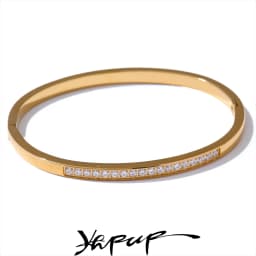 Yhpup 60mm Chic Shiny Cubic Zirconia Daily Bracelet Bangle 316L Stainless Steel Fashion Trendy Waterproof Jewelry Accessories