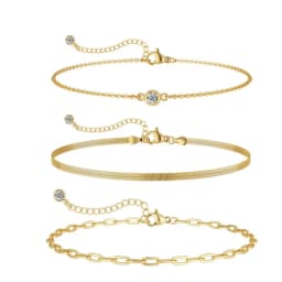 3pcs 14K Gold Plated STAINLESS Waterproof Bracelet Sets for Women Girls Snake Chain Cuban Link Cuff Bangle Stackable Bracelets