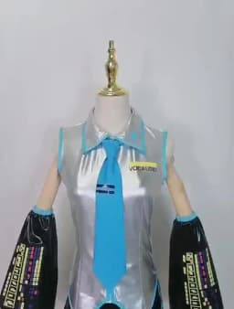Miku Cosplay Full Set Silver Leather Fabric Suit Miku Cosplay Headwear Costume Outfit JK Sailor Dress High School Uniform Hallow